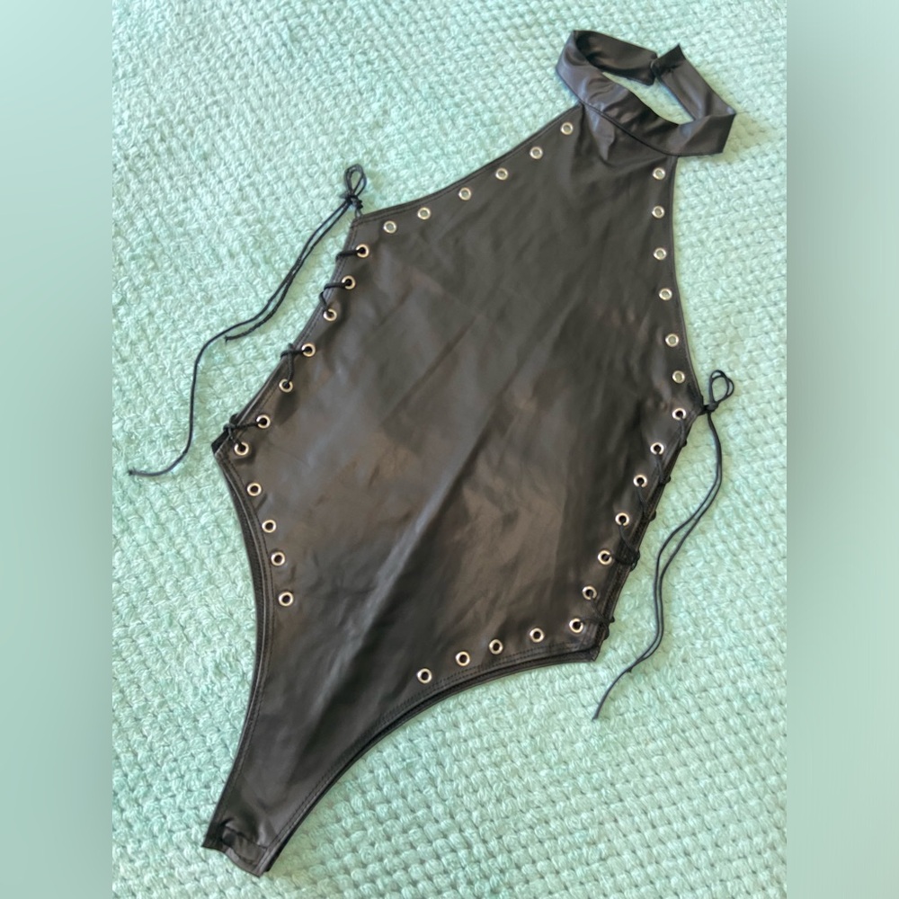 Faux Leather Lace Up Bodysuit - Picture 14 of 14